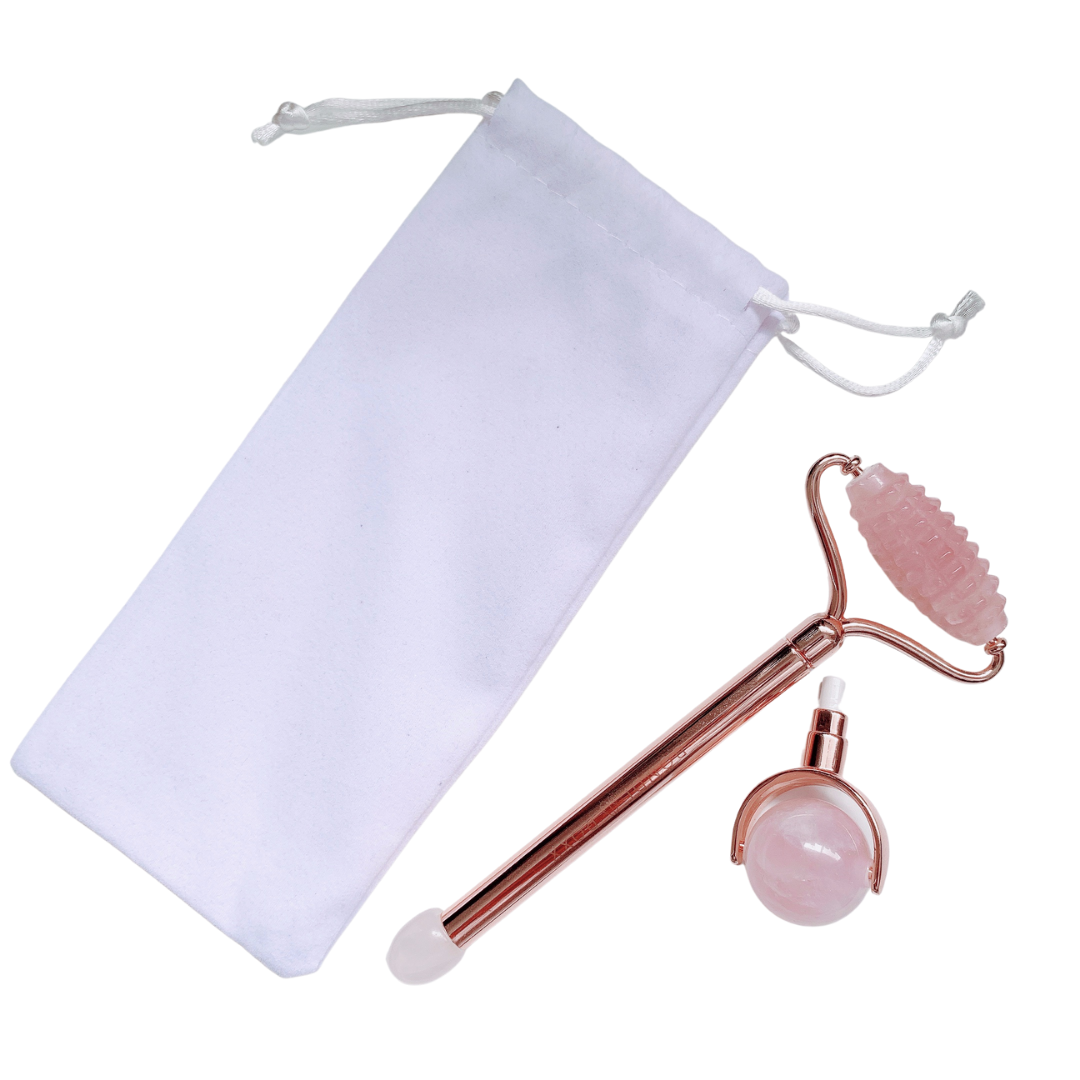 Rose Quartz Interchangeable Double-Head Facial Roller